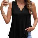 WIHOLL Women's Loose Fit V Neck Lace Sleeveless Summer Tank Top (1-black)