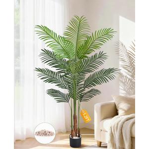 5.2 FT Artificial Plants Indoor, Tall Plant Palm Tree with Weighted Planter, Tropical Fake Tree with Realistic Leaves & Trunks for Home Office Living Room Bedroom Indoor Outdoor Decor (Green)