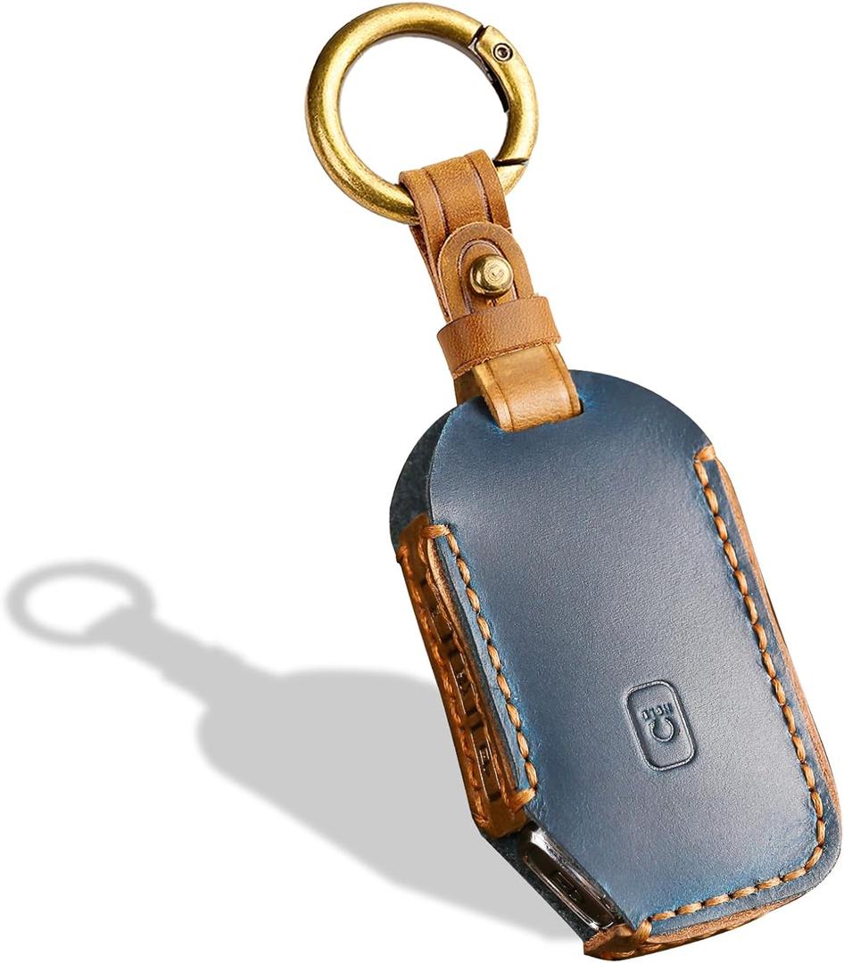 5-Button Leather Key Fob Cover, Compatible with Kia Cerato Ceed Forte NIRO Sorento Seltos Sportage Soul Telluride Keyless Entry Remote Smart Key, No Screw Design Retro Key Protector(Blue)