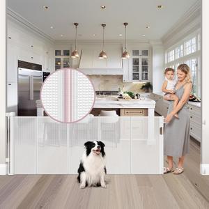 Reinforced 72" Wide Retractable Baby Gate with Rods Prevent Sagging, Retractable Dog Gate Mesh Baby Gate for Doorway, Large Baby Gate Retractable Gates for Dogs, Extra Wide Dog Gates for Stair, White