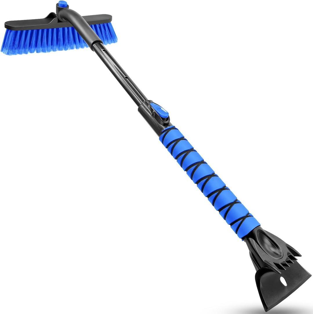 HEEYA Snow Brush for Car, Extendable Snow Brush and Ice Scraper with Foam Grip, Car Window Scraper for Snow and Ice for SUV Truck Auto Jeep RV Vehicle Windshield - Blue (35 Inch)
