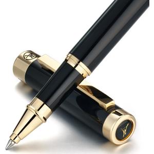 Black Rollerball Pen With 24K Gold Finish, Luxury Grade Craftsmanship Pen, Schmidt 888F Ink Refill, Exquisite Men's And Women's Gift Pen Set, Professional, Writing, Executive,Office, Nice Pen