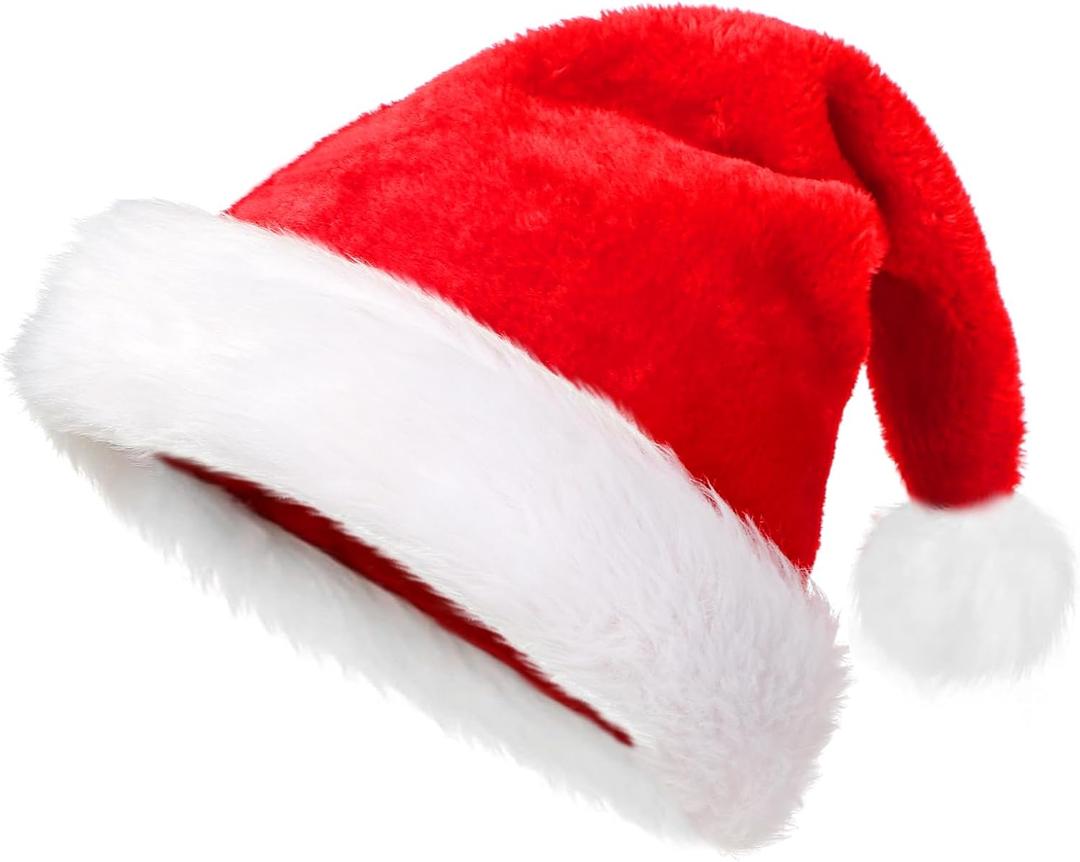 Christmas Santa Hat Adults, Soft Velvet Comfortable and Thickened Holiday Hat for Xmas and New Year Holiday Party Supplies