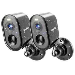 LongPlus Outdoor Security Camera Wireless Camera Wireless Camera for Home Security, 2K Battery Powered WiFi Cameras with AI Motion Detection, 2-Way Talk, Cloud/ SD Storage, 2Pack, Black