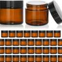 KEYWING 2oz Small Glass Jars, 35 Pack Amber Glass Cosmetic Jars with Black Lids, Round Sample Container with Inner Liners for Cream, Lotions, Powders and Ointments