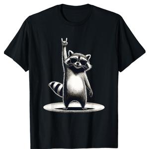 Retro Raccoon Rock Music Gift Men Kids Women Funny Raccoon T-Shirt Size XL
