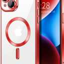 Hython Magnetic Clear for iPhone 14 Case with Camera Lens Protector [Compatible with MagSafe] Luxury Plating Edge Slim Soft TPU Cover Protective Phone Case for iPhone 14 6.1", Red