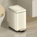 Mbillion Bathroom Trash Can with Lid-Stainless Steel Step Slim Garbage Can-Metal Wastebasket-10L/2.6 Gallon Rectangle Pedal Trash Bin for Narrow Office, Kitchen, Bedroom, Toilet-Soft Close, White