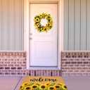 Tingjoo 2 Pcs Sunflower Natural Coir Doormat Fall Wreath and Door Mat 17 x 29 Inch Sunflower Welcome Mat and Front Door Wreath for Home Entryway Outdoor Patio Porch Garden