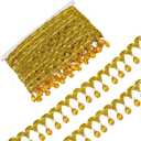 FINGERINSPIRE 9.8Yards(9m) Hanging Beads Fringe Lace 1.9inch Wide Gold Rhinestone Bead Fringe Trim Polyester Sewing Fringe Tassel Trim by The Yard for Handmade DIY Clothing Curtain Decoration