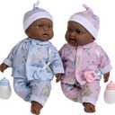 JC Toys Twins 13" Realistic Soft Body Baby Dolls Berenguer Boutique | Twins Gift Set with Removable Outfits and Accessories | Pink and Blue | African American | Ages 2+
