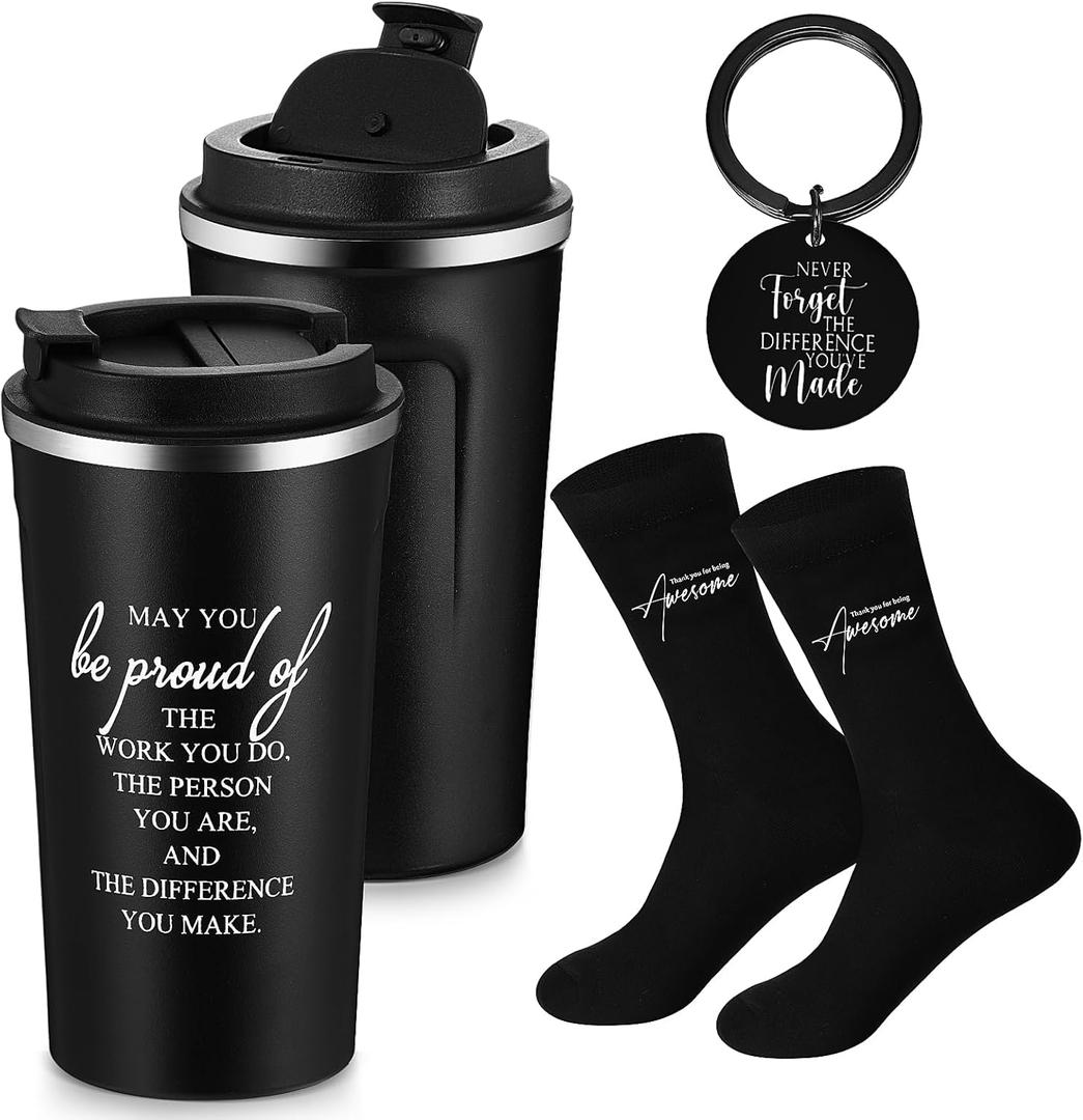 Roshtia 3 Sets Employee Appreciation Gifts for Men Teacher Coworker 17 oz Stainless Steel Tumbler May You Be Proud of The Work You Do Sign Socks Inspirational Keychain(Black)