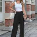 Betusline Women's High Waist Dress Pants Business Side Button Work Wide Leg Pants Straight Leg Trousers for Women, Black, X-Small (Black, XS)