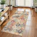 Lahome Kitchen Rugs Non Slip Washable Rugs for Entryway, 2x4 Rug Non-Slip Moroccan Trellis Ultra-Thin Indoor Door Mat Small Carpet for Bathroom Bedroom Entry Elise, Cream/Multi (Burnt Orange/Teal Multi)