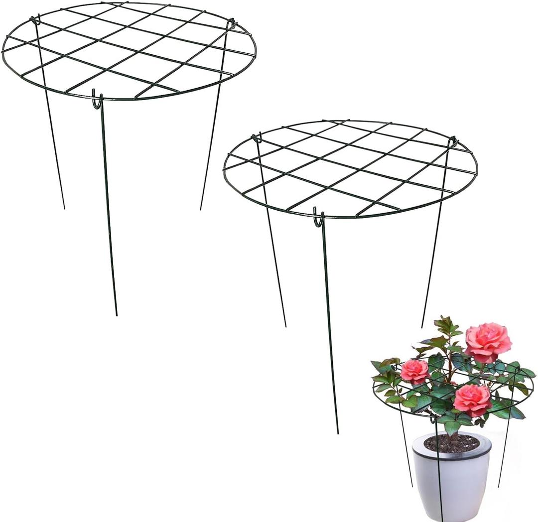 2 Pack Round Peony Cages and Supports Grow Through Grid Plant Brace,18 inch Heigh Plant Support Stake for Small Plant Flower Vegetable (2pcs 18)