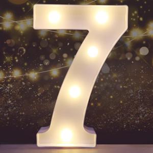 Decorative Led Light Up Number Letters, White Plastic Marquee Number Lights Sign Party Wedding Decor Battery Operated Number (7)
