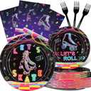Roller Skating Party Decorations Set - 40 Sets of Fun Roller Skate Plates, Napkins, and Forks - Disposable Roller Skating Party Supplies for Birthdays and Events