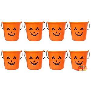 Triumpeek Halloween Pumpkin Trick Treat Buckets, 8 pcs Halloween Jack O Lantern Pails, Trick or Treat Bucket, Portable Plastic Candy Pumpkin Pails