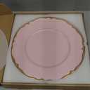 Pink Scalloped Charger Plates with Gold Rim, 13" Round Chargers for Dinner Plates, Set of 6 Plastic Plate Chargers for Weddings, Parties, Tabletop Decor.