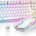 RedThunder K10 Wireless Mechanical Gaming Keyboard, LED Backlight, Rechargeable 3800 mAh Battery, Anti-ghosting+7D 3200DPI Mouse, ES Layout, for PC/PS5/Xbox-White