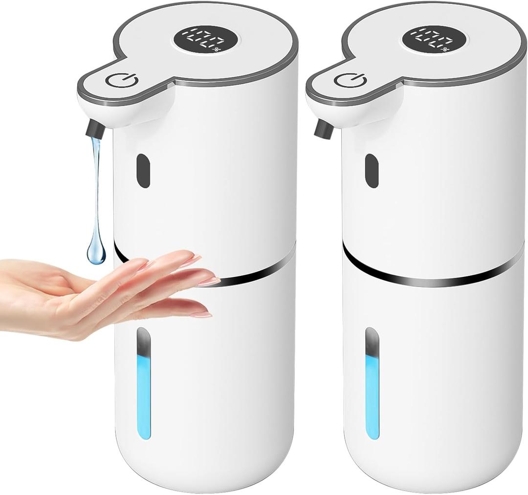 OHIFAST 2 Pack Automatic Liquid Soap Dispenser Touchless, USB Rechargeable Smart Hand Soap Dispenser, 6-Level Adjustable, 12.8oz/380mL Wall Mount for Bathroom Kitchen Dish Soap-White