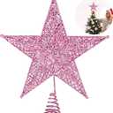 Fovths Christmas Tree Topper 8 Inches Metal Glittered Christmas Tree Topper Wire Star Treetop Sparkle Xmas Decoration for Christmas Tree Ornament Indoor New Year Holiday Party Supplies (Pink)
