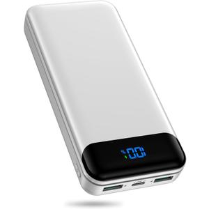 Portable Charger Power Bank 40000mAh Powerbank PD 30W and QC 4.0 Fast Charging External Battery Pack with USB-C LED 3 Outputs & 2 Inputs Portable Charging for iPhone 15 14 13 (White)