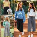 LessonZoo 3 Pack Girls Capri Pants Kids Wide Leg Sweatpants Casual Elastic Waist Drawstring Summer with Pockets 5-16Y(5-6 Years,Light Mottled Gray, Dark Mottled Gray, Black)
