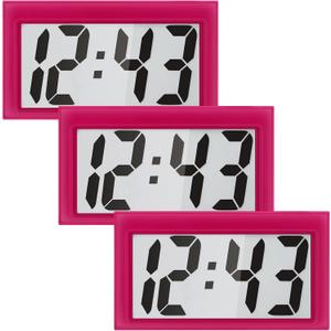 Frienda 3 Pieces Mini Digital Clock Small Magnetic Digital Clock Stick on Battery Operated Self Adhesive Bracket for Car Dashboard Fridge (Red