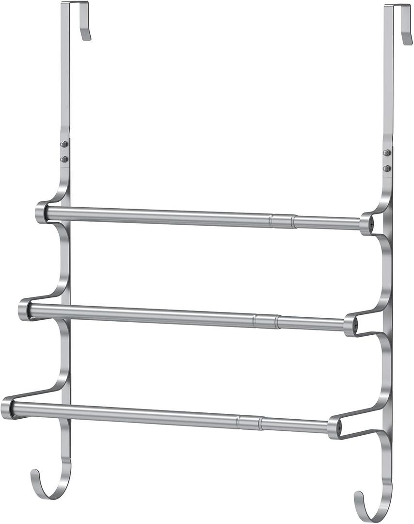 CANYAVE Over The Door Towel Rack, Over Door Towel Rack for Bathroom Door, Triple Towel Storage Holder with Hooks (Silver)