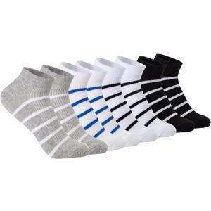 Athletic Ankle Socks, 4 Pairs, Striped Pattern, Gray White Black lue, Low Cut