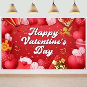 Avezano Happy Valentine's Day Backdrop Red Valentines Day Party Decorations Banner Love Heart Theme Valentines Banner for 14 February Party Decor (6x3.6ft)