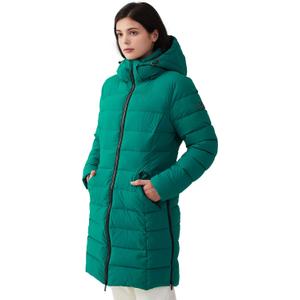 IKAZZ Women's Winter Warm Coat Packable Long Hooded Outwear Vegan Down Parka Jacket (Green, XS)