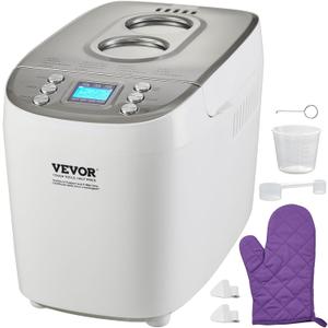VEVOR Bread Maker, Dough Machine 15 Menus in 1, Non-Stick Ceramic Pan Automatic Breadmaker with Non-Gluten Setting, Whole Wheat Bread Making, Digital, Programmable, 3 Loaf Sizes, 3 Crust Colors, White