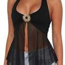 Usweetie Women Y2K Sexy Sheer Mesh Flowy Halter Top, Small