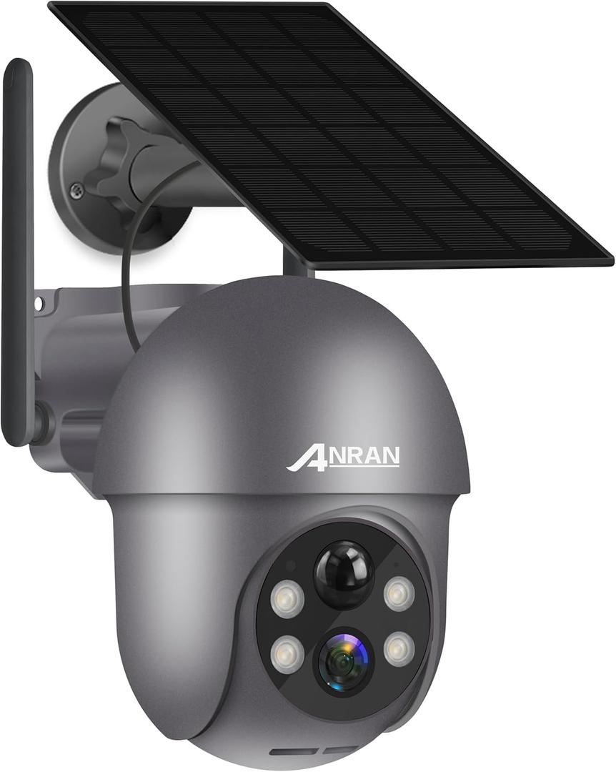 ANRAN Security Camera Wireless Outdoor with 360 View, 2K Solar Outdoor Camera with Smart Siren, Spotlights, Color Night Vision, PIR Human Detection, Pan Tilt Control, 2-Way Talk, IP65, Q1 Grey (Gray)