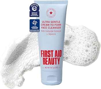 First Aid Beauty Ultra Gentle Cream-to-Foam Facial Cleanser,Makeup Removing Face Wash with Colloidal Oatmeal & Glycerin, Sensitive & Acne-Prone Skin