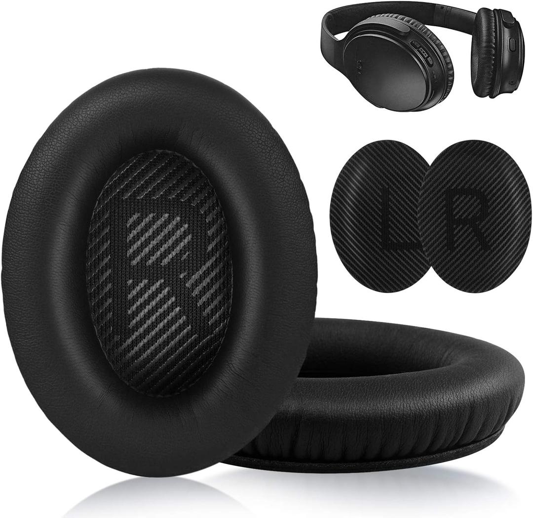 Replacement Ear Pads for Bose Quiet Comfort 35 Ear Cushion Kit Compatible with Bose QC 35/35 II Headphones Made of Protein Leather Memory Foam (Black)