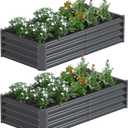 2PCS 4x2x1FT Galvanized Raised Garden Bed, Galvanized Planter Raised Garden Boxes Outdoor, Large Metal Raised Garden Beds for Vegetables-Grey
