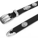 Western-Concho-Cowboy-Belts for Women - PU-Leather Thin Rivet Cowgirl Studded Belt for Jeans(for 29-38''Wasit) (Black)