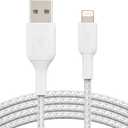 2 Pack Set Belkin BoostCharge Braided Lightning Cable - 6.6ft/2M - MFi Certified Apple iPhone Charger USB to Lightning Cable 6ft - iPhone Cable - iPhone Charger Cable - Apple Charger - USB Phone Charger - White