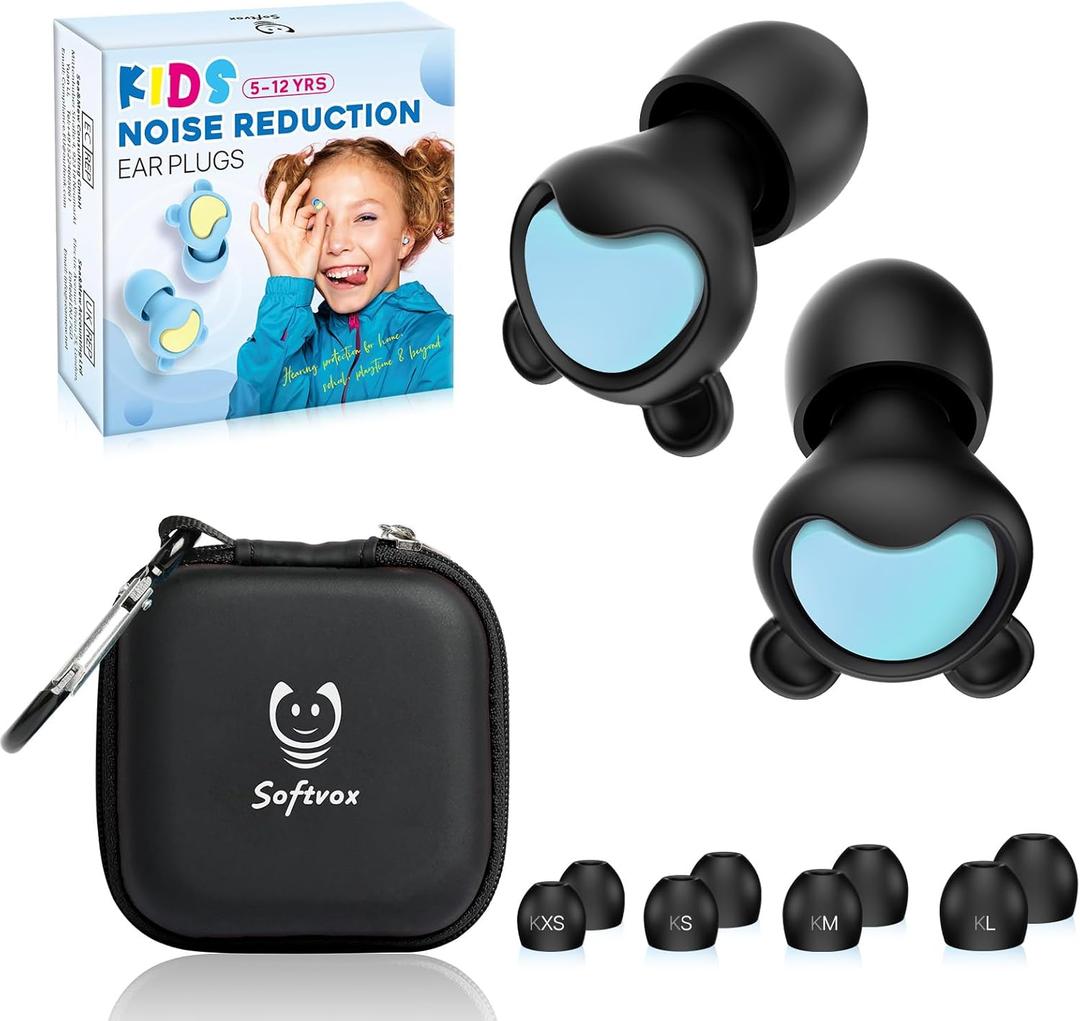 Kids Ear Plugs (6+yrs) - Reusable Everyday Noise Relief Earplugs for Small Ear Canal, Kids Ear Protection for Concerts, Travel, Focus, Socializing, School, Sleep, Sensitivity 26 dB Noise Reduction (1 Count (Pack of 1), Black+Blue)