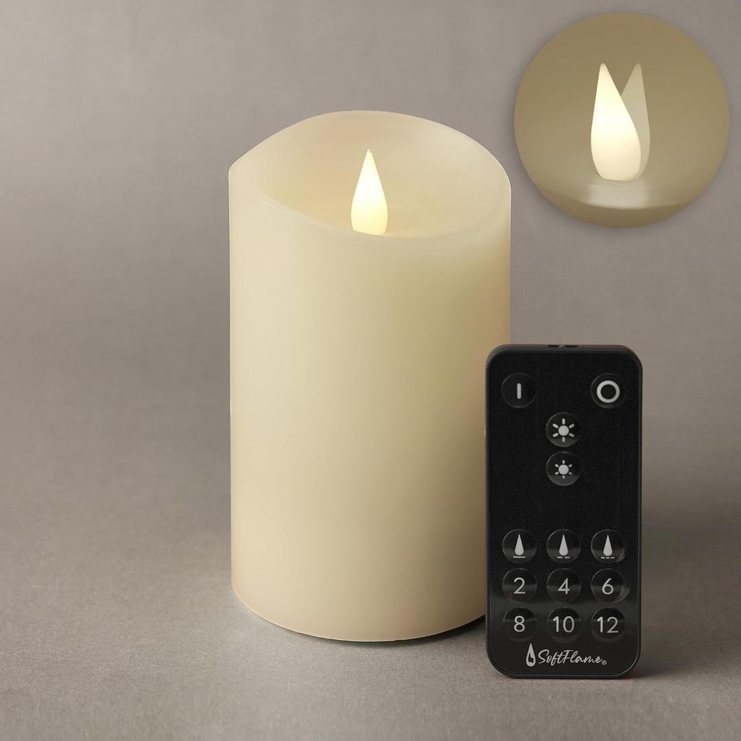 Flameless LED Candles with Remote Control, 3"x 5"Flickering 3D Moving Flame Battery Operated Candles in Real Wax Shell for Indoor Use, Home decor Ivory