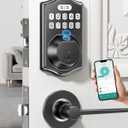 Electronic Door Lock for Family: Keyless Entry Deadbolt & Handle Set  0.3s Fingerprint & 100 Codes  Weatherproof for Front Door  Smart Lock with Digital Keypad Auto-Lock (Black)