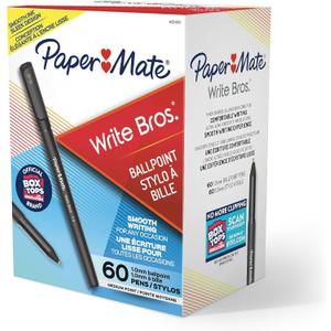 Paper Mate Ballpoint Pens Write Bros. Black Ink Pens Medium Point (1.0mm) 60 Count