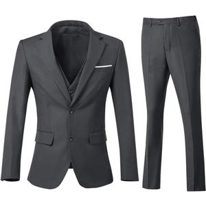 Men's 3 Piece Slim Fit Suit Set, Two Button Blazer Solid Jacket Vest Pants Wedding Business Suit (Size X-Large, Dark Grey)