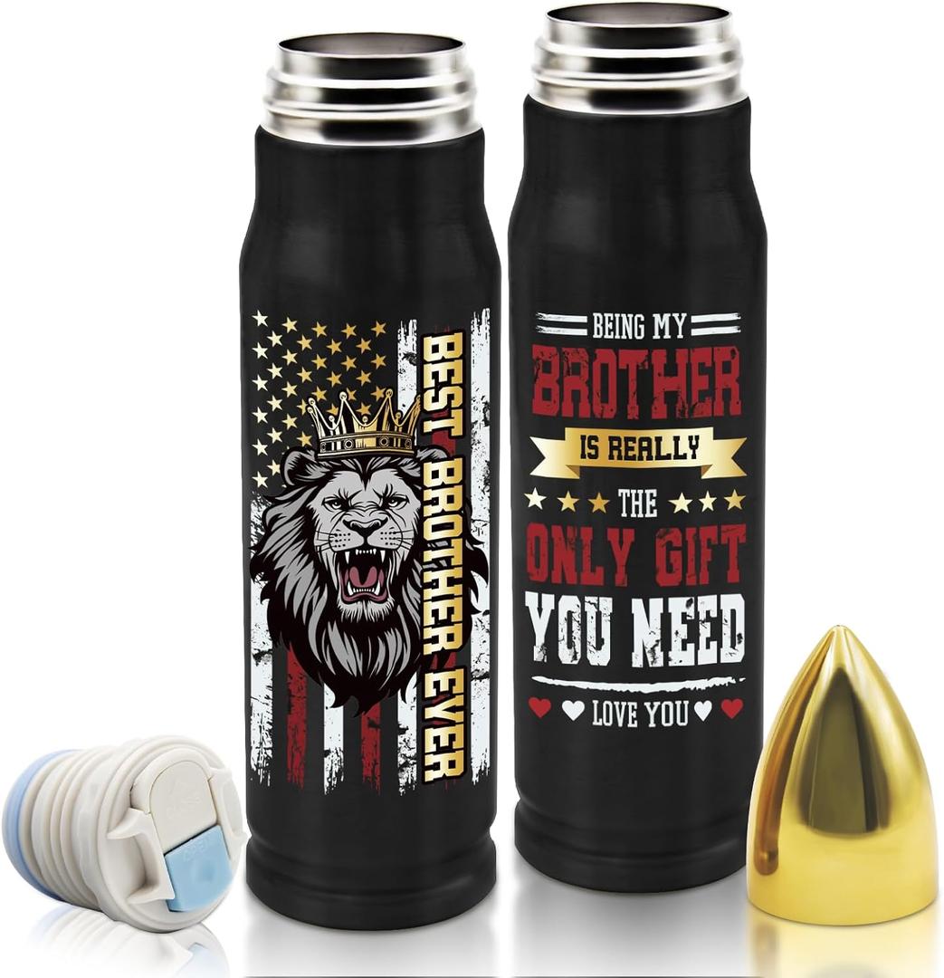 Gifts for Brother, 17 Oz Stainless Steel Brother Tumbler with Lid, Brothers Gift from Sister, Adult Brothers Gift for Wedding Thanksgiving Christmas, Big Bro Bullet Tumbler, Black, 1 PCS