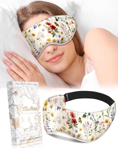 Miss Adola Silk Weighted Eye Mask - Microwave Eye Mask Heat and Cold Warm Compress for Sleeping Dry Eyes Pillow Soft Smooth Lavender Mulberry Silk Sleep Mask for Women Wife Mom - Flower
