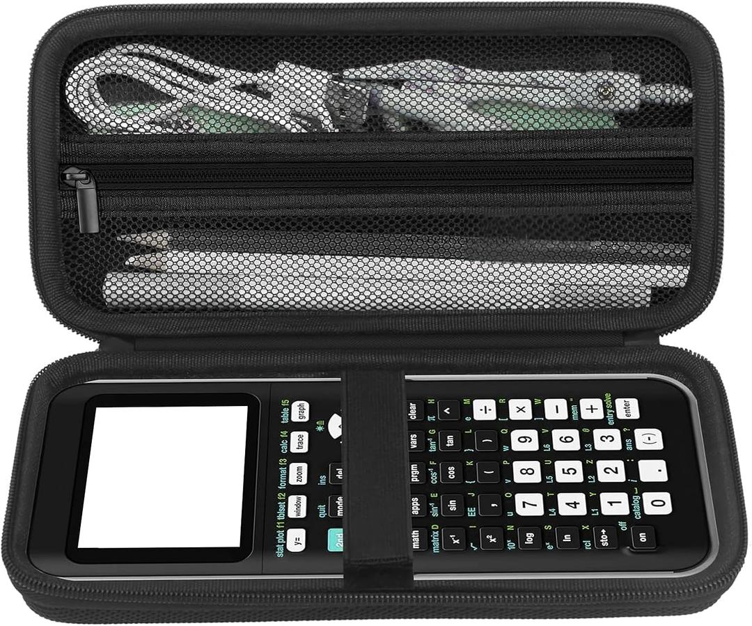 Hard Case Compatible with Texas Instruments TI-84 Plus CE/TI-84 Plus/TI-83 Plus/TI-83 Plus CE/Casio fx-9750GIII Graphing Calculator,Extra Mesh Pocket Fits USB Cables, Ruler, Manual and Pencil, Black