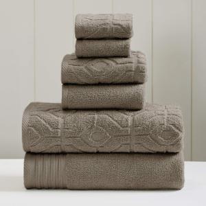 Modern Threads 6 Piece Set, 2 Bath Towels, 2 Hand Towels, 2 Washcloths Yarn Dyed Diamond Gate Jacquard Towel Set Taupe